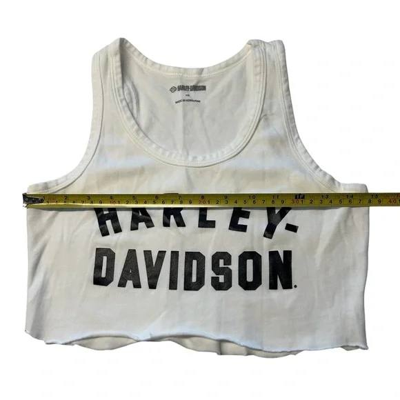 Harley Davidson Size XS Cuttoff Crop Tank Top White Black Moto Biker Grunge Alt - Picture 5 of 6